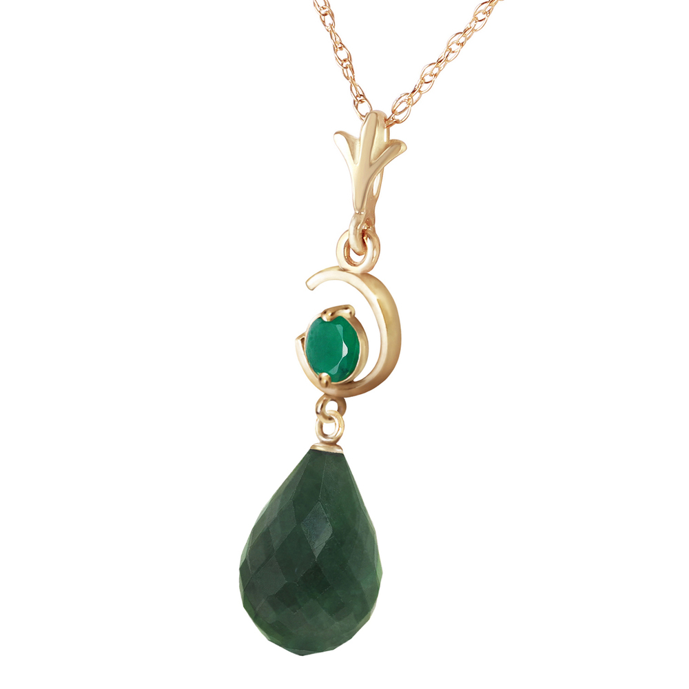 14K. SOLID GOLD NECKLACE WITH NATURAL EMERALDS (Yellow Gold) - Picture 3 of 3